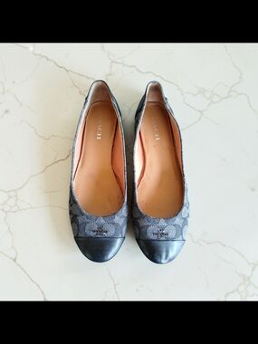 Coach Gray Signature Canvas Ballet Flats with Black Cap Toe